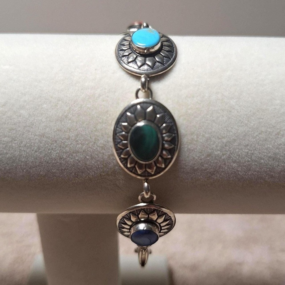 Southwestern turquoise bracelet malachite lapis spiny oyster stone missing
